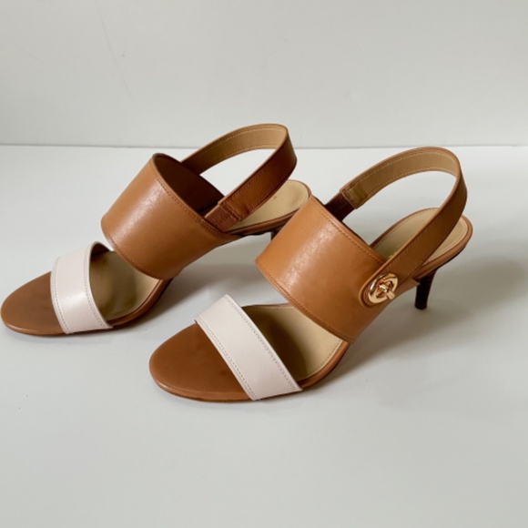 Coach "Marla" Tan / Ivory Leather Dress Sandals Kitten Heels Size 8 M Mint Cond - Picture 4 of 7
